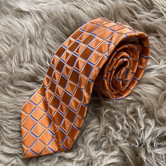 Michael Kors Silk Neck Tie Orange Blue Square - Picture 2 of 3